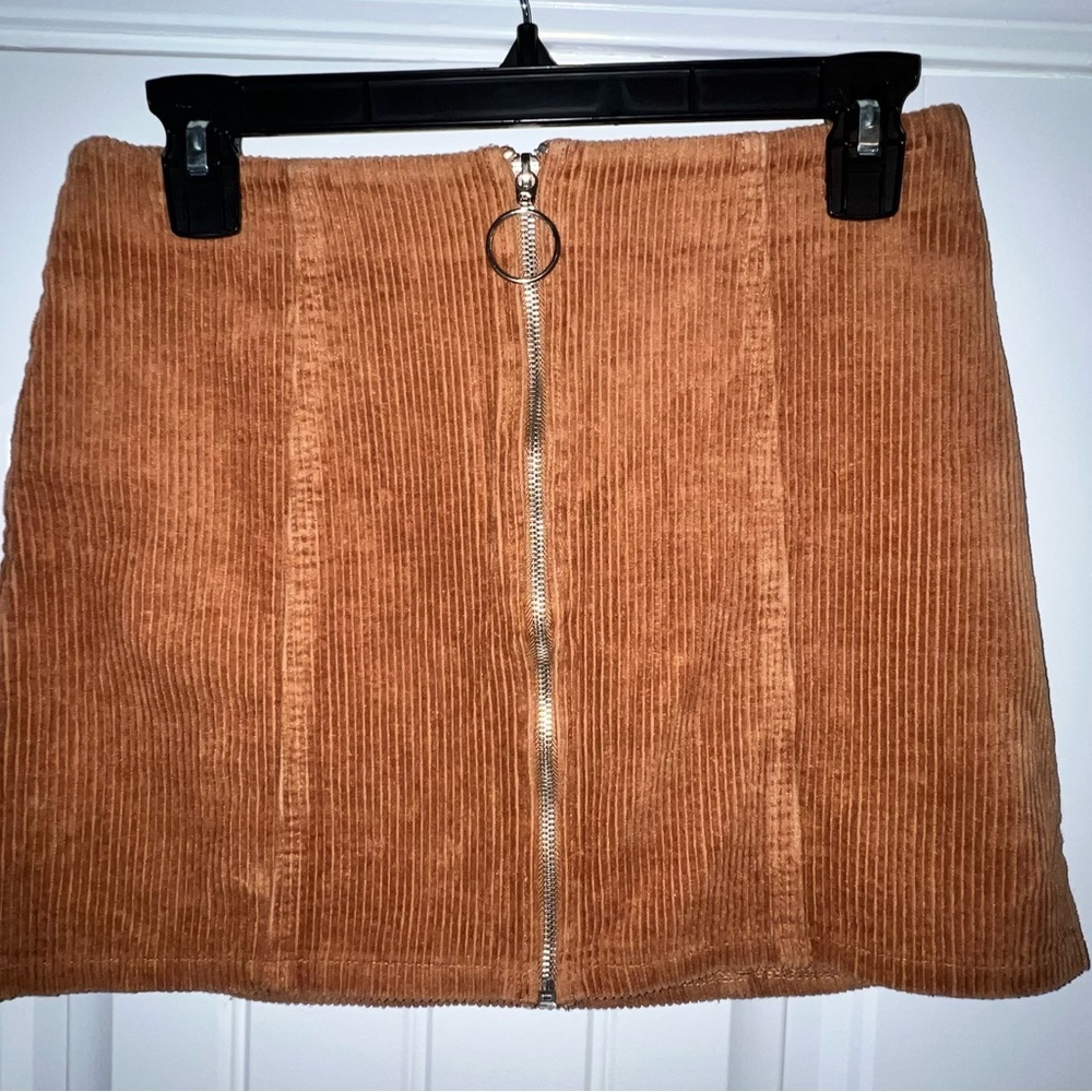 Chloe & Katie Y2K Preppy 90s Corduroy Zipper Front Mini Skirt